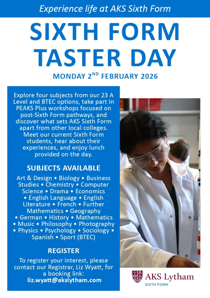 Sixth Form Taster Day - Monday 2nd February 2026
